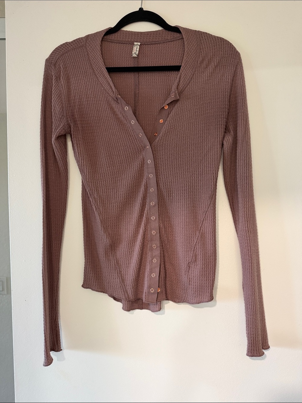 Free People Mauve Waffle-Knit Long Sleeve Henley